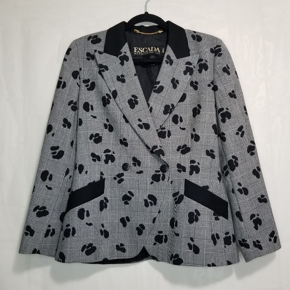 Vintage Escada Margaretha Ley double breasted wool blazer gray black size 38